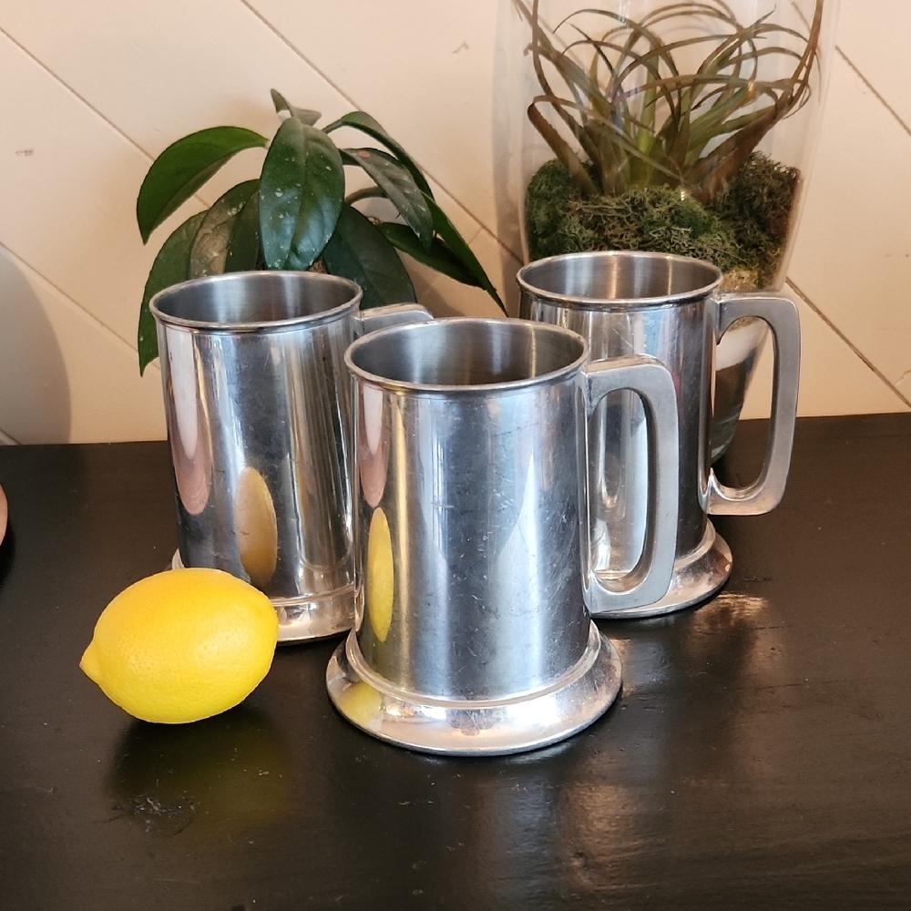Marlboro Pewter Mug Glass Bottom Tankard, Beer Stein set of 3
